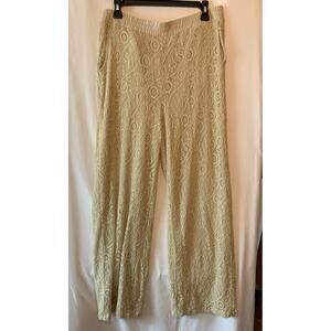 Chicos Lined Beige Lace Straight Leg Pants Women's Size 2 Stretch Waist